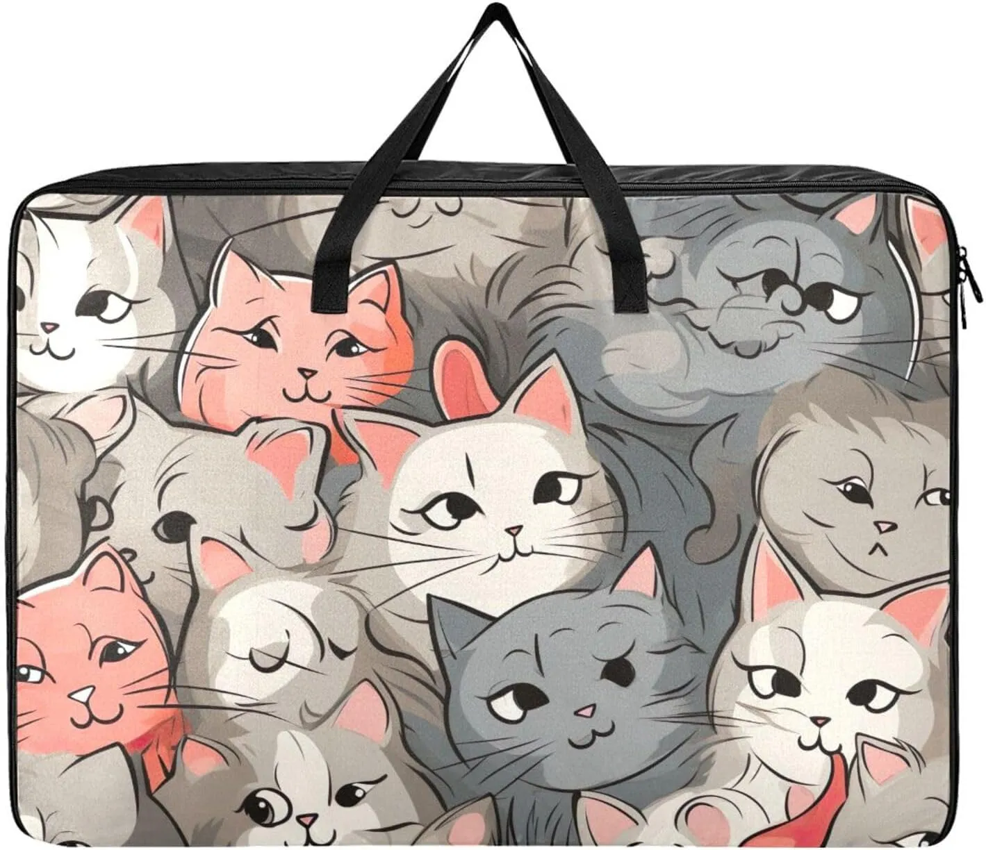 Kittens in Love Storage Bag, 27.5x19.7x11 in, Collapsible Moving Bags Storage Organizer for Clothes, Bedding, Comforter