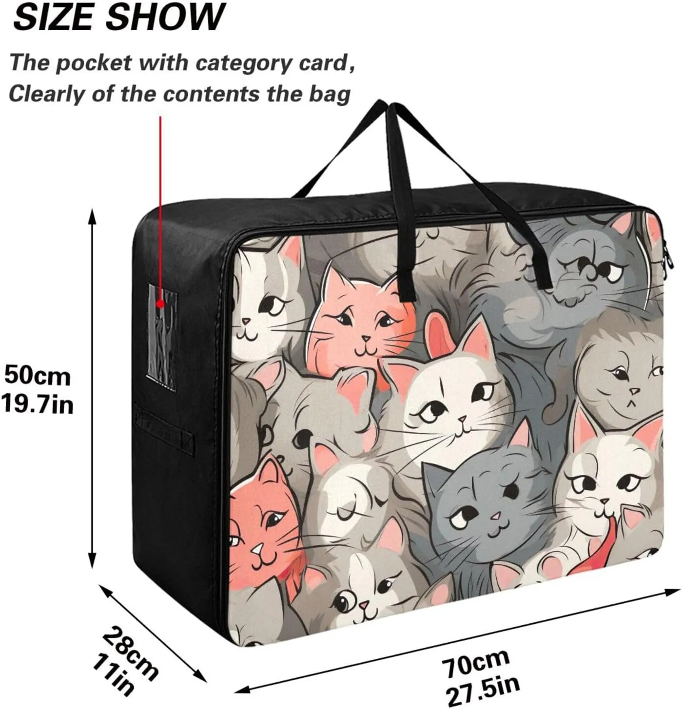 Kittens in Love Storage Bag, 27.5x19.7x11 in, Collapsible Moving Bags Storage Organizer for Clothes, Bedding, Comforter