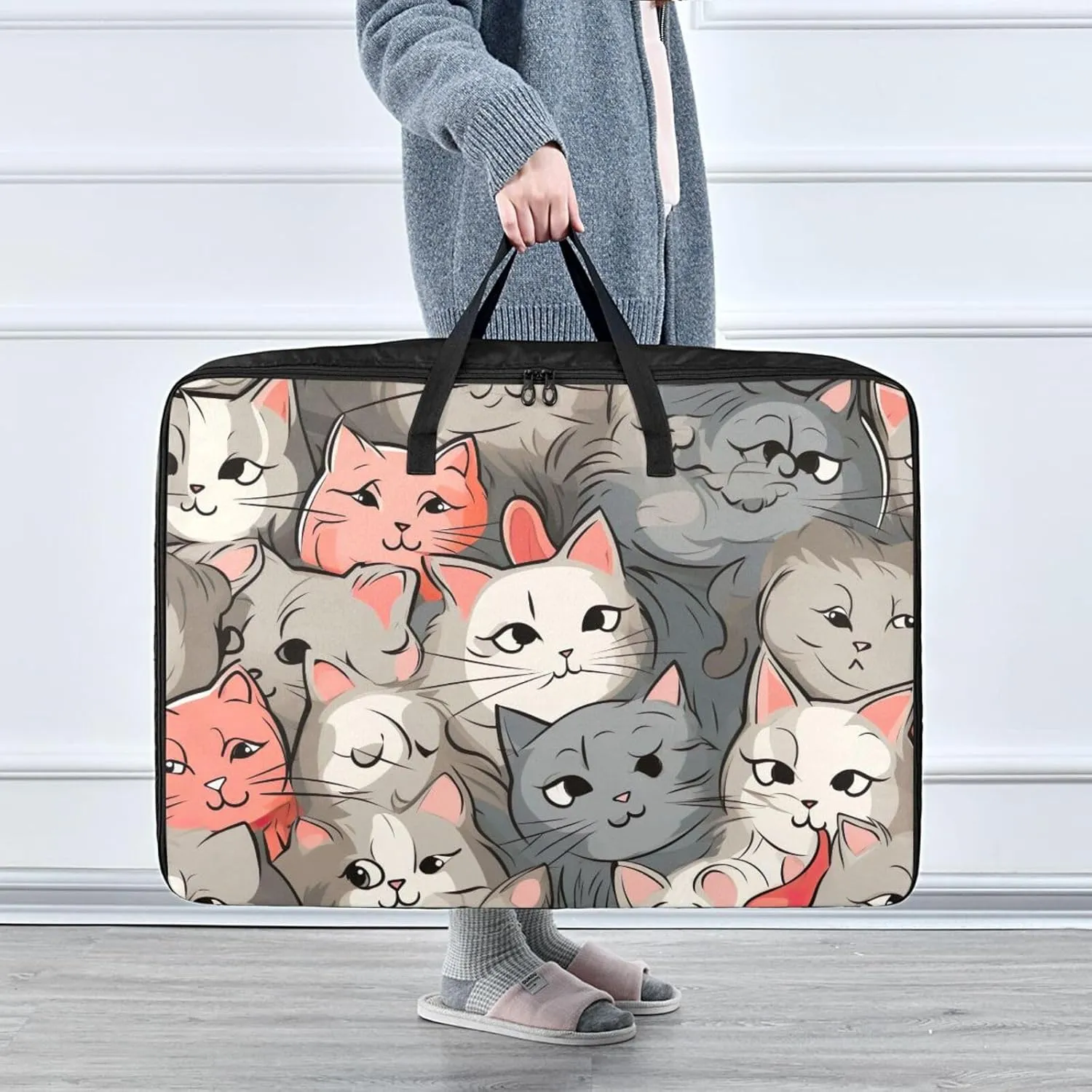 Kittens in Love Storage Bag, 27.5x19.7x11 in, Collapsible Moving Bags Storage Organizer for Clothes, Bedding, Comforter