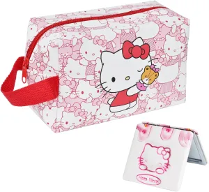kitty Travel Cosmetic Bag, Large Capacity Cartoon Cosmetic Pouch Makeup Bag with Zipper, PU Travel Toiletry Bag Makeup Accessories Organizer, Foldable Storage Bag Makeup Pouch for Girls
