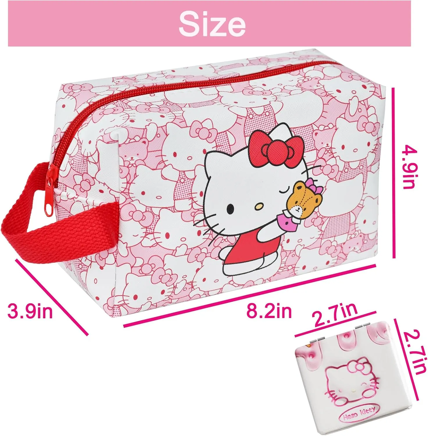 kitty Travel Cosmetic Bag, Large Capacity Cartoon Cosmetic Pouch Makeup Bag with Zipper, PU Travel Toiletry Bag Makeup Accessories Organizer, Foldable Storage Bag Makeup Pouch for Girls