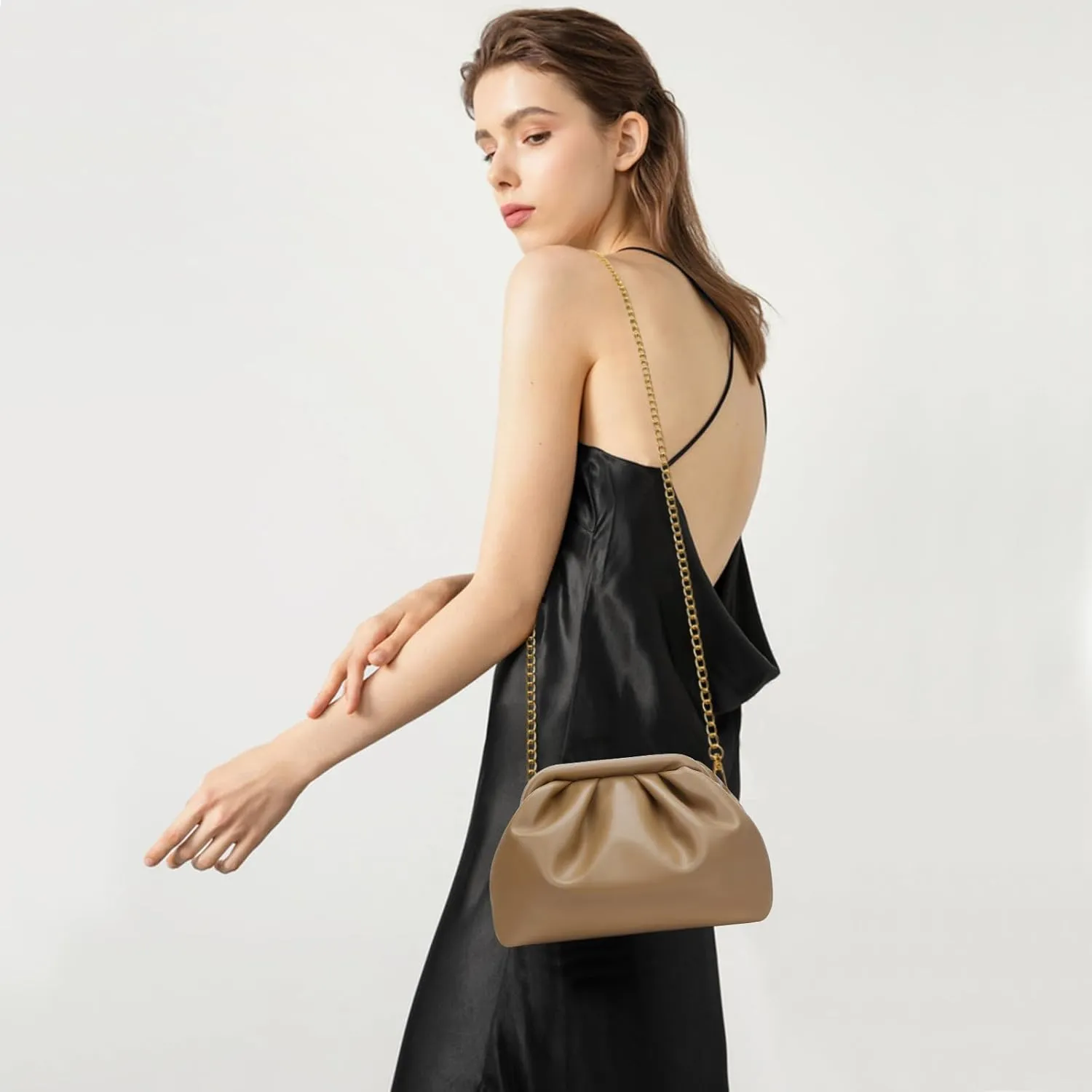 KKXIU Women Pleated Evening Handbags with Removable Chain Strap Crossbody Clutch Soft Wedding Purse Prom Bag