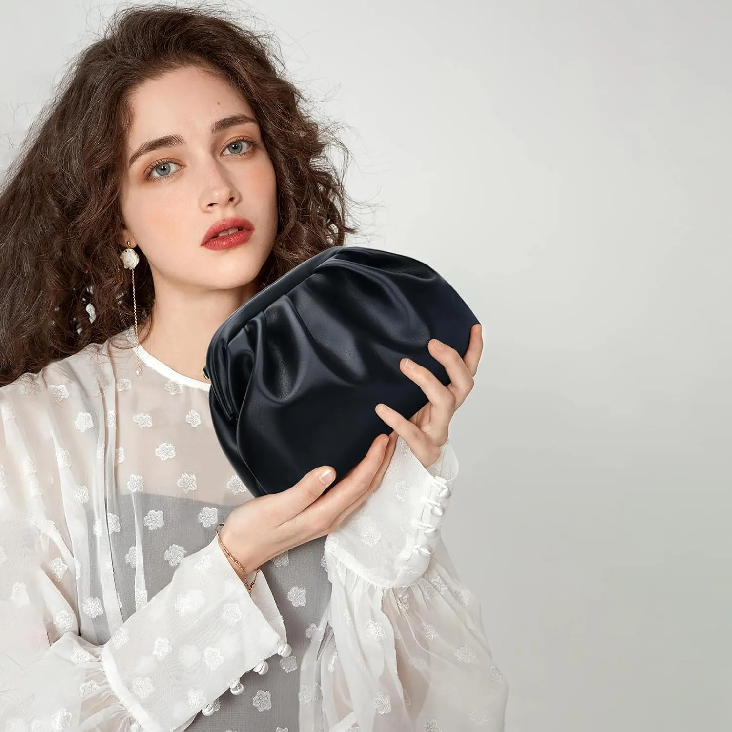 KKXIU Women Pleated Evening Handbags with Removable Chain Strap Crossbody Clutch Soft Wedding Purse Prom Bag