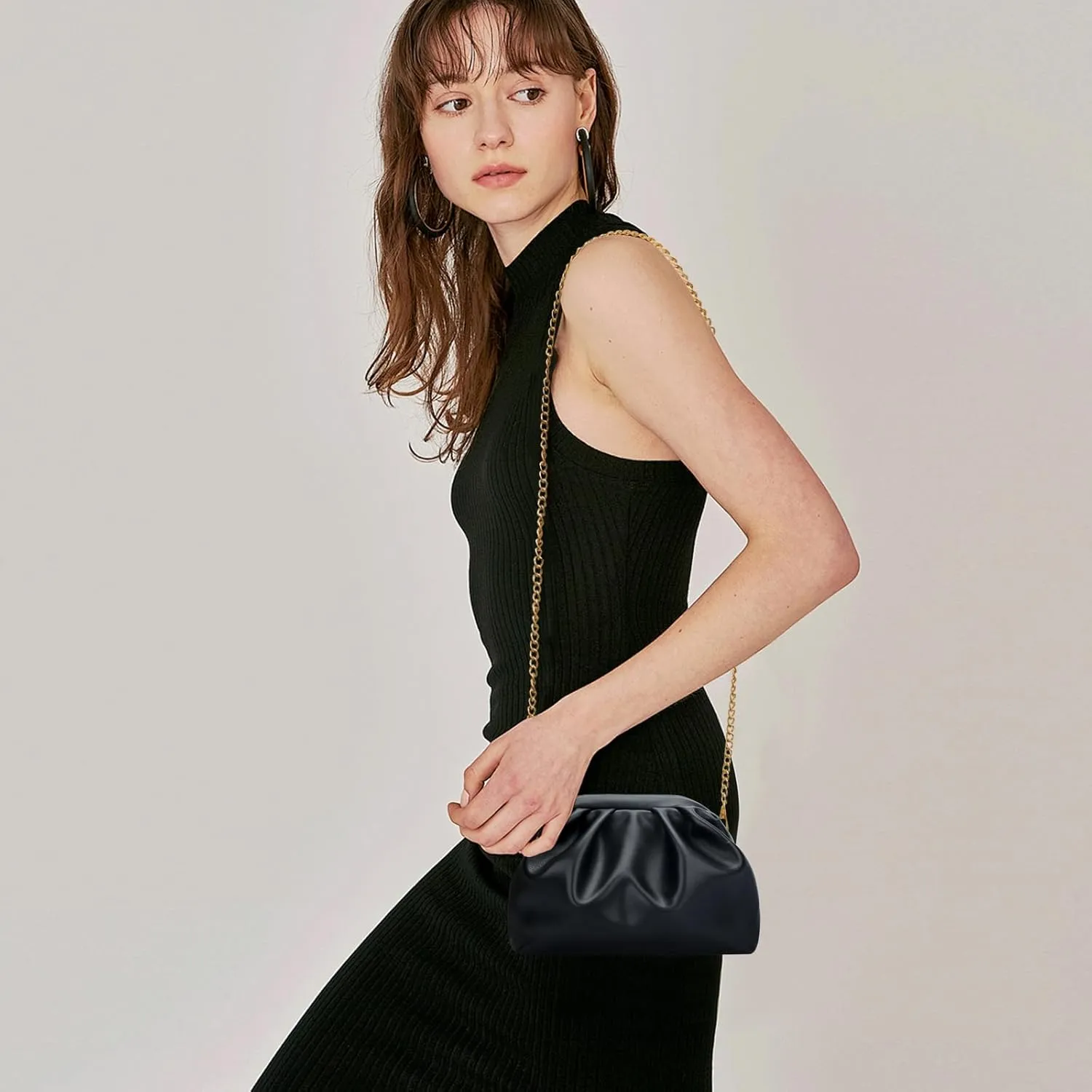 KKXIU Women Pleated Evening Handbags with Removable Chain Strap Crossbody Clutch Soft Wedding Purse Prom Bag