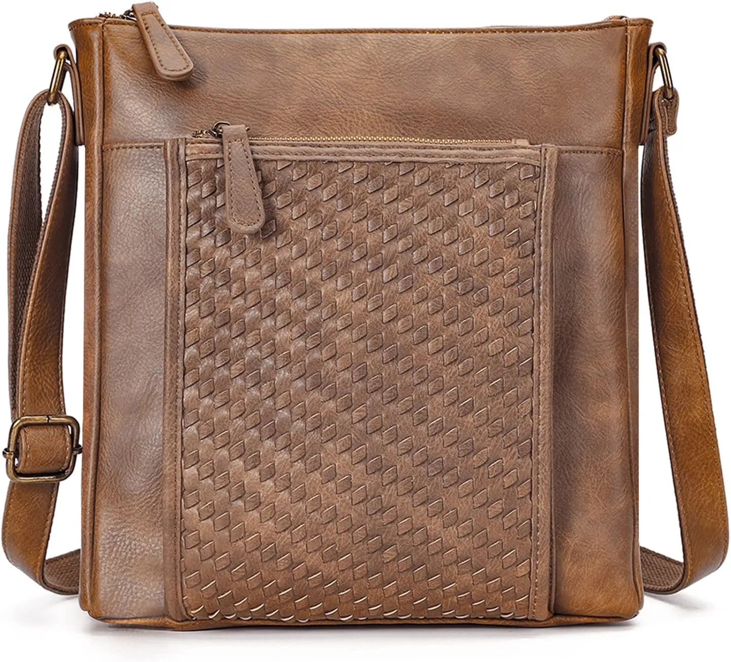 KL928 Crossbody Purses for Women, Medium Handbags Shoulder Bag with Adjustable Strap, Crossbody Bag with Braided Design Brown