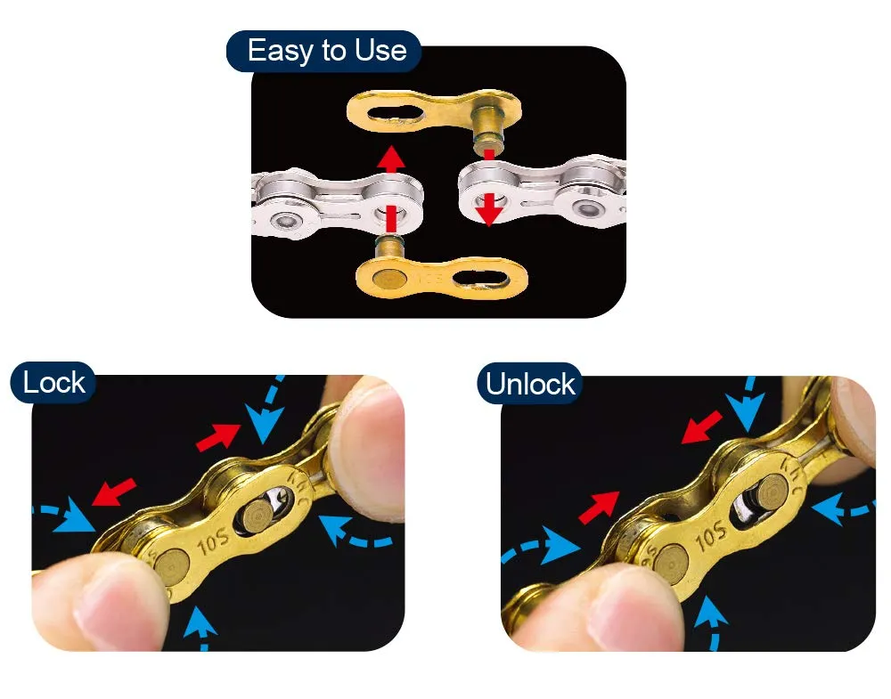 KMC 10 Speed Missinglink Joining Link, Ti-N Gold, 2 Pairs