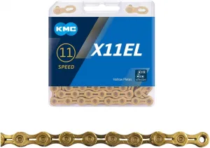 KMC X11 Chain 11-Speed, EL-Series Gold, Mountain Bike/Road/Gravel 11 Speed Chain: Shimano, SRAM, Campagnolo Compatible. Missing Link Included