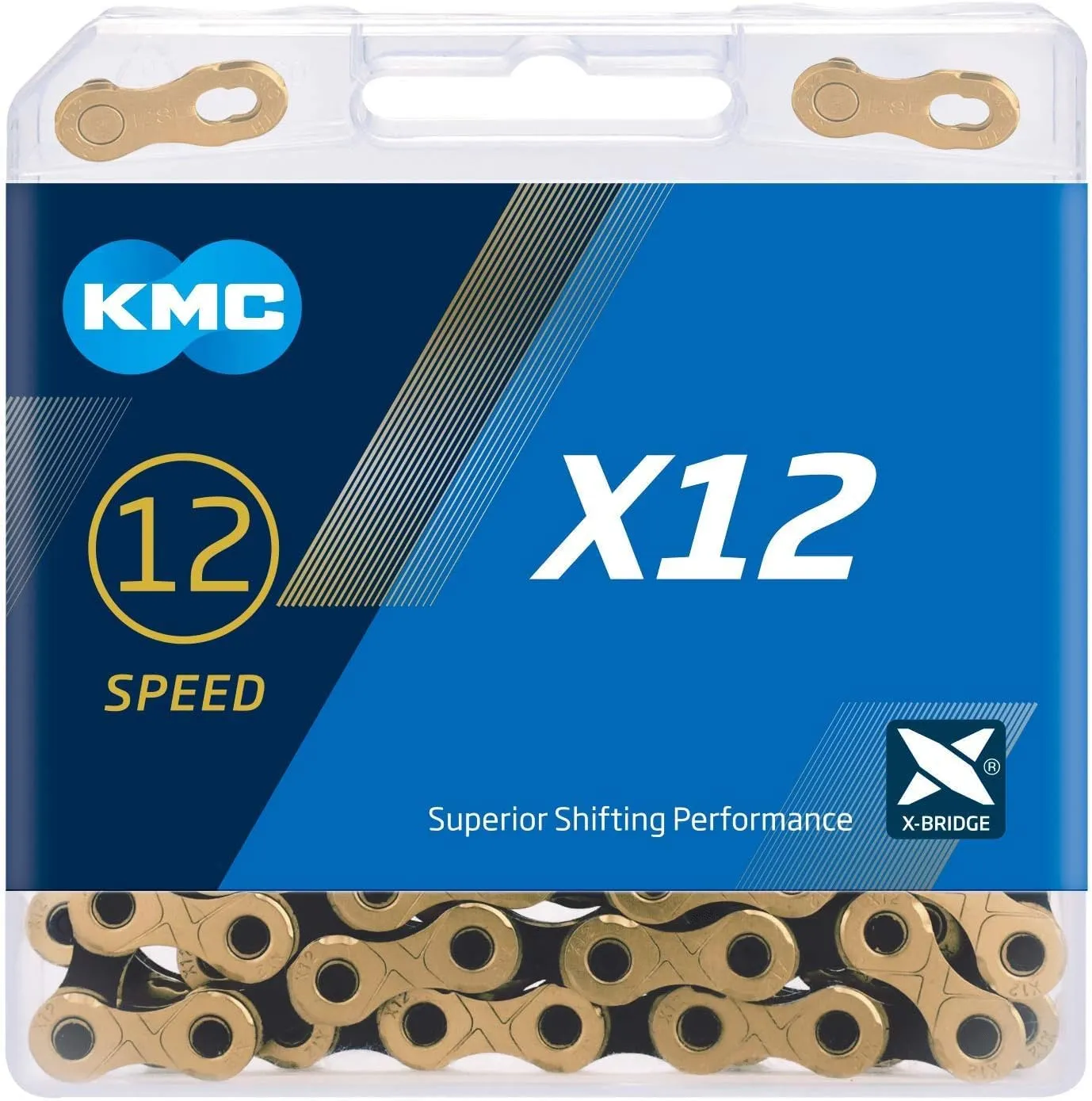 KMC X12 Chain 12-Speed | Mountain Bike/Road/Gravel |Shimano, SRAM, Campagnolo Compatible | 126 Links, Missing Link Included | TI Gold/Black