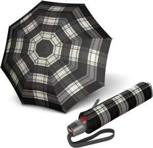 Knirps T.200 Medium Duomatic Automatic Open Close Rain Umbrella for Adults - Portable Weather Protection - Compact, Fits in Backpack, Retractable with Carrying Case, Black/White Check, 97cm Diameter