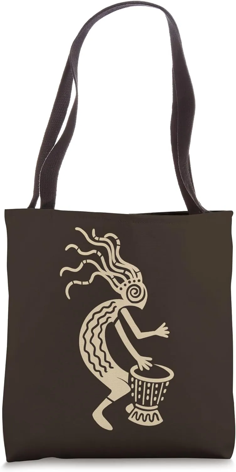 Kokopelli with Drum God Symbol of Joy and Fertility Tote Bag