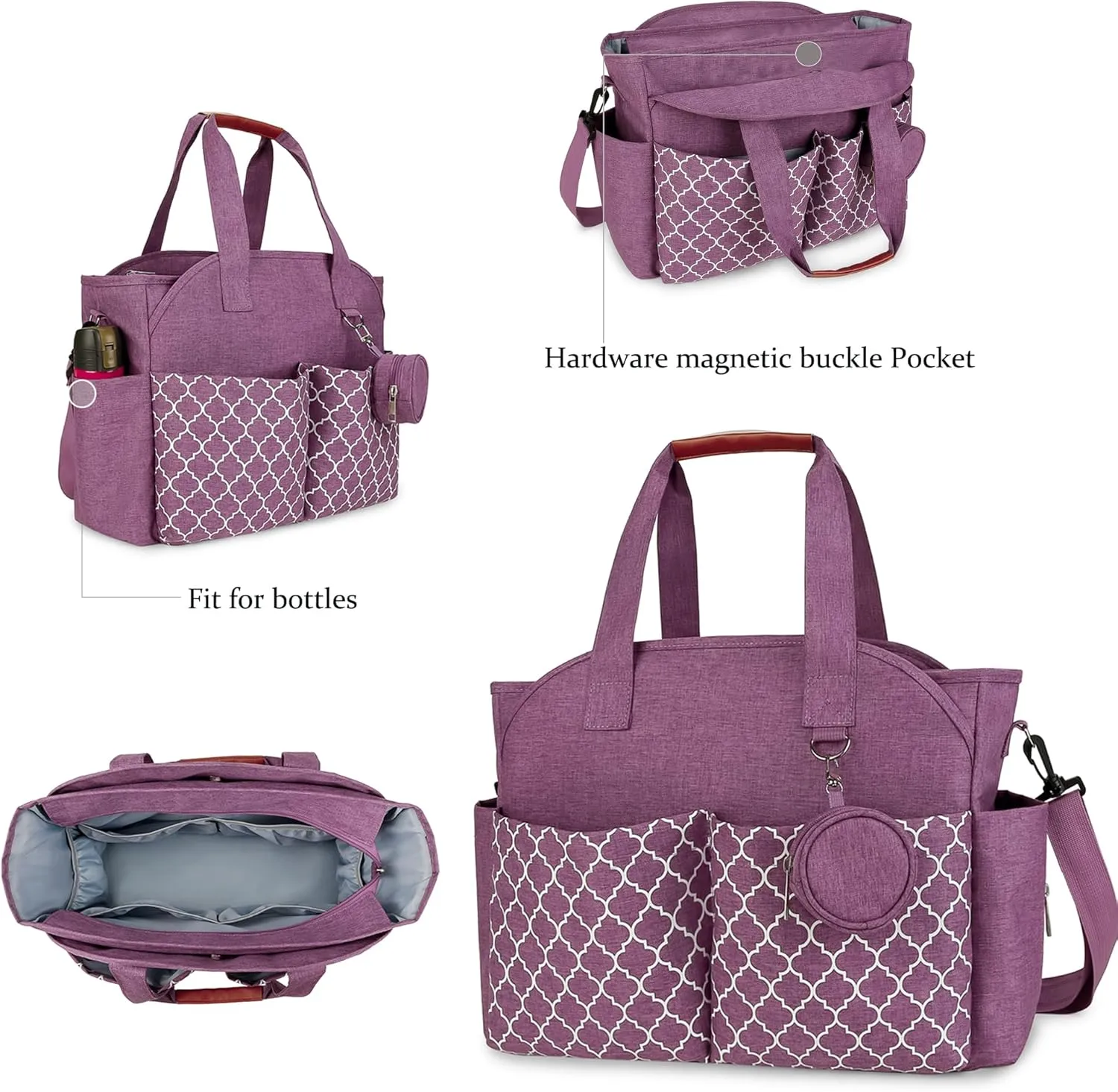 Korolev Nurse Tote Bag with Multiple Pockets for Working Women, Purple
