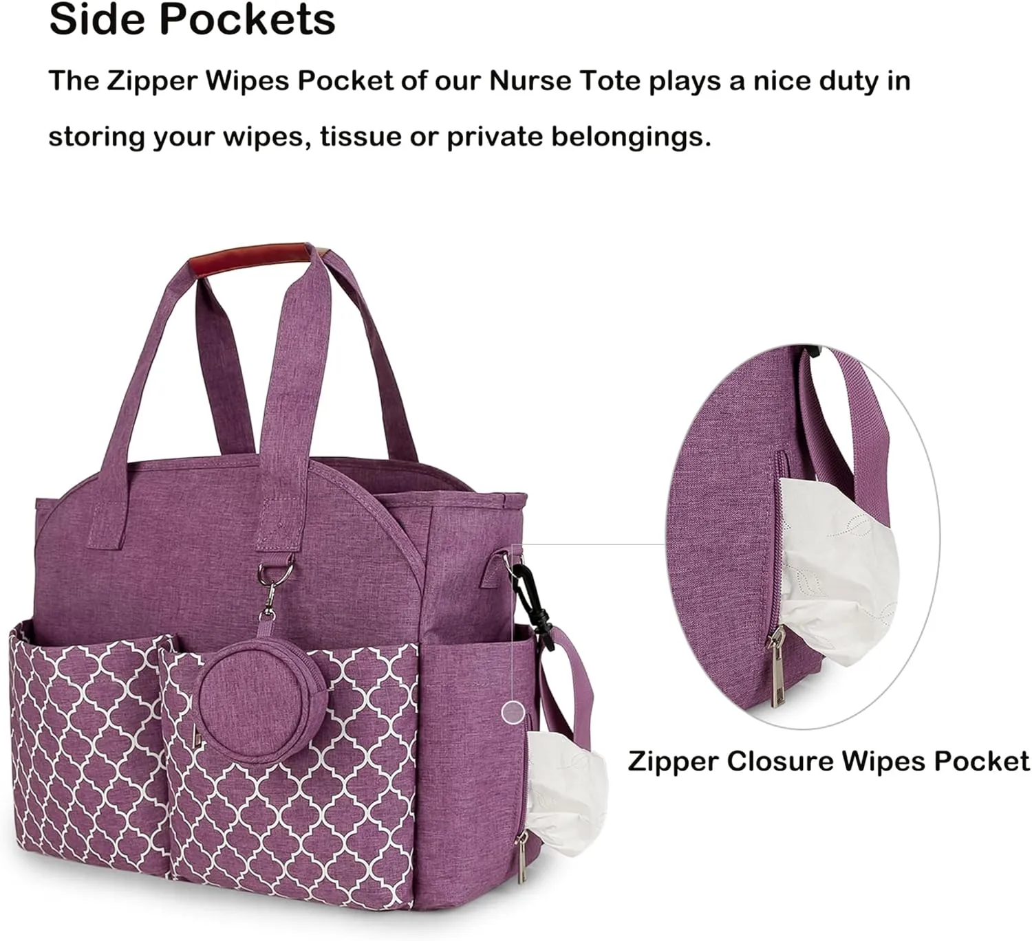 Korolev Nurse Tote Bag with Multiple Pockets for Working Women, Purple