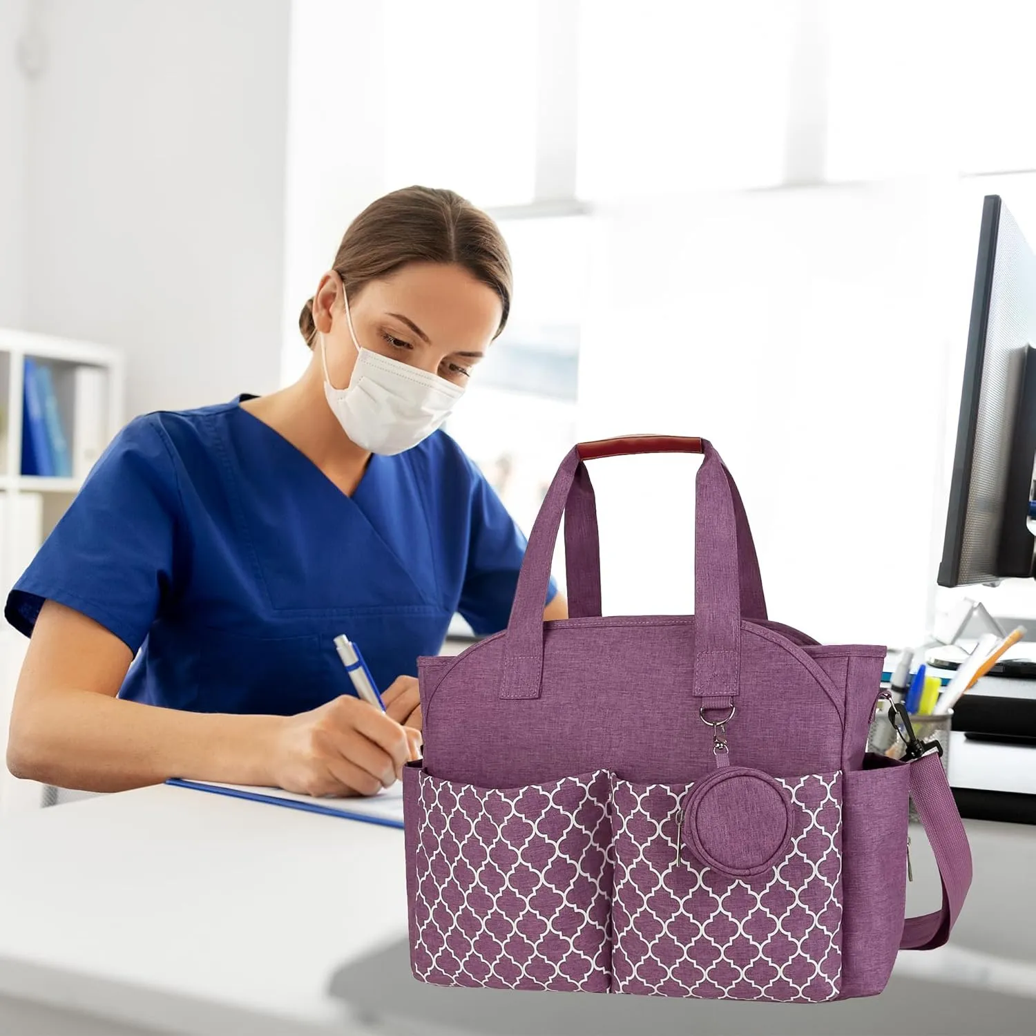 Korolev Nurse Tote Bag with Multiple Pockets for Working Women, Purple