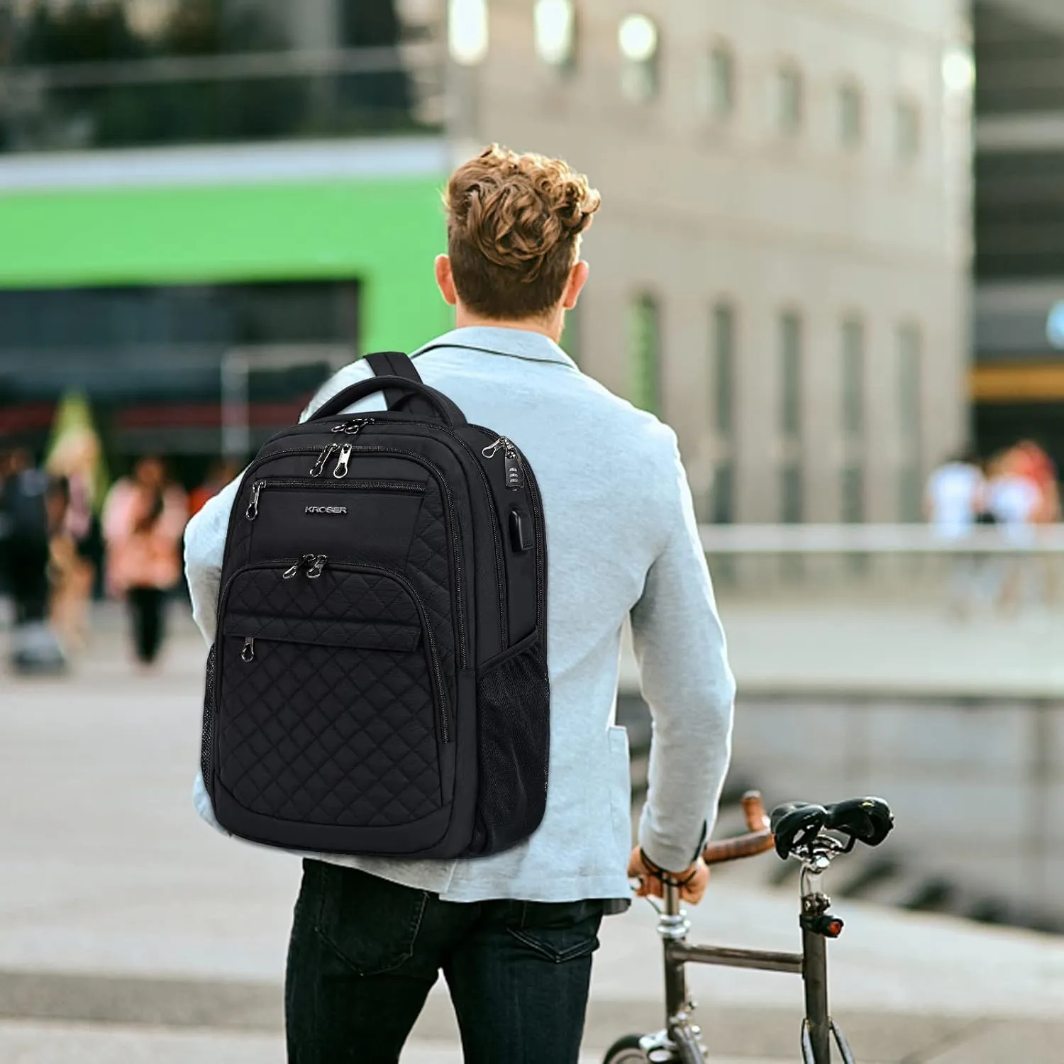 KROSER Travel Laptop Backpack 17 Inch Large Computer Backpack Water-Repellent Daypack with USB Charging Port RFID Pockets for Work/Business/College/Men/Women(Quilted)