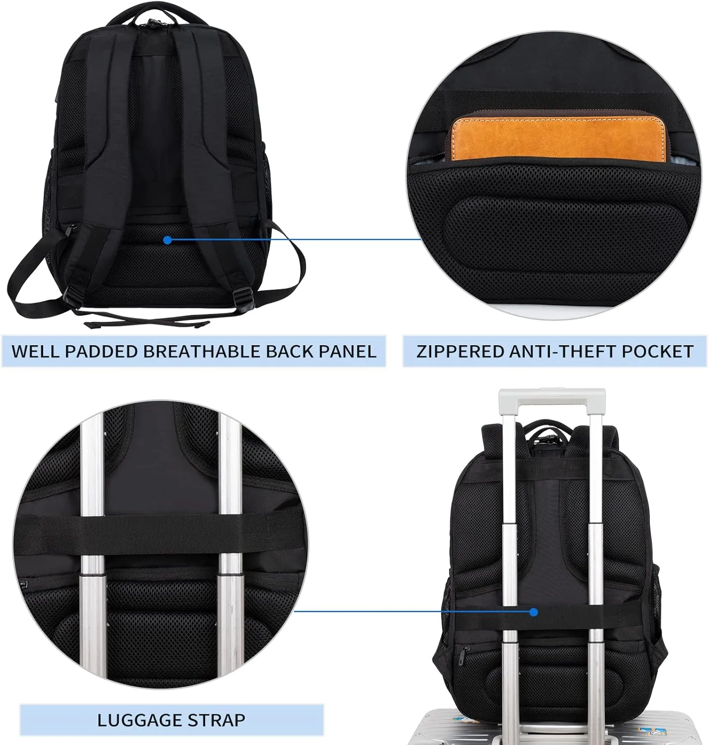 KROSER Travel Laptop Backpack 17 Inch Large Computer Backpack Water-Repellent Daypack with USB Charging Port RFID Pockets for Work/Business/College/Men/Women(Quilted)