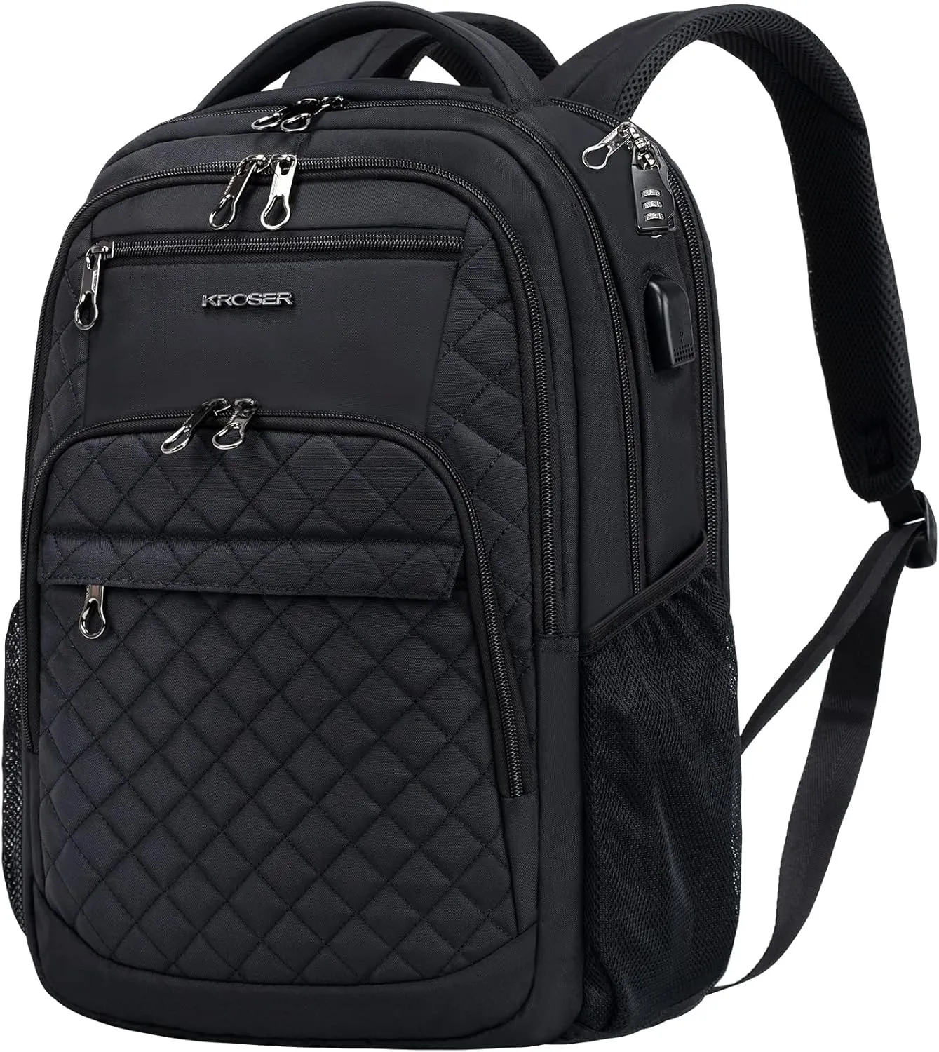 KROSER Travel Laptop Backpack 17 Inch Large Computer Backpack Water-Repellent Daypack with USB Charging Port RFID Pockets for Work/Business/College/Men/Women(Quilted)