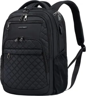 KROSER Travel Laptop Backpack 17 Inch Large Computer Backpack Water-Repellent Daypack with USB Charging Port RFID Pockets for Work/Business/College/Men/Women(Quilted)