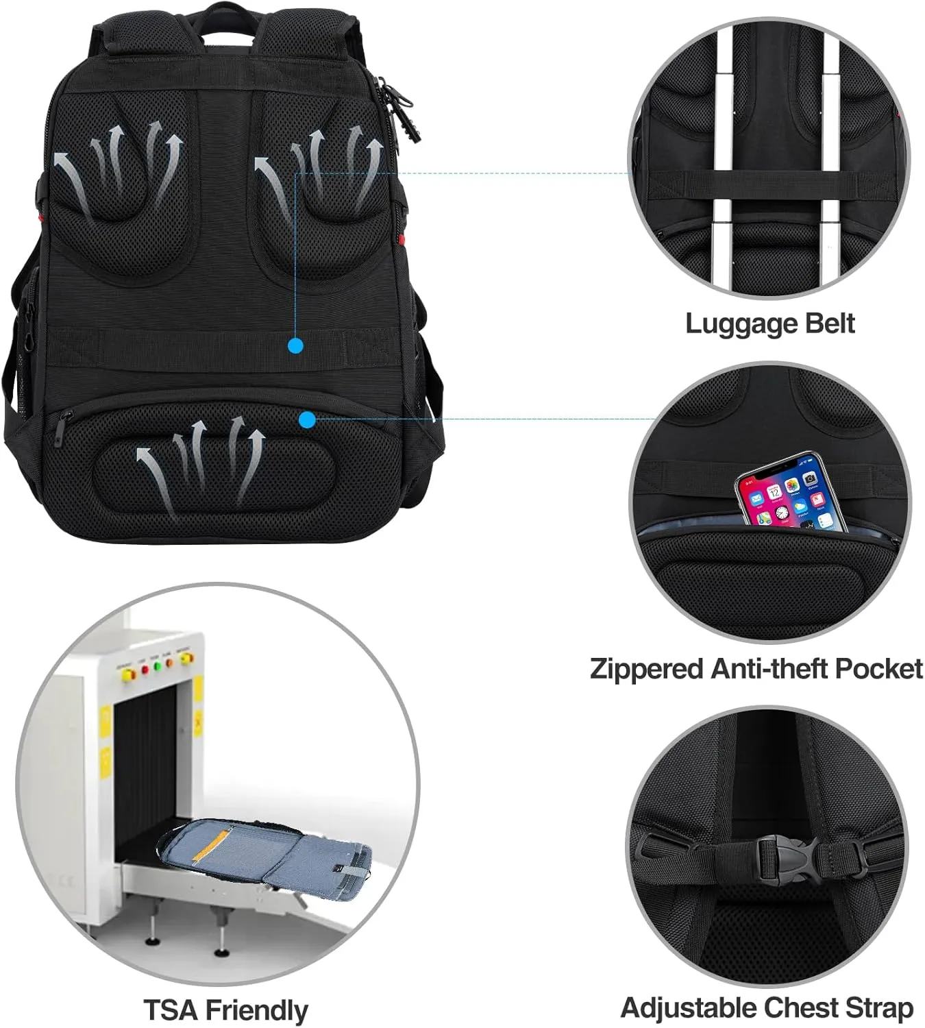 KROSER Travel Laptop Backpack 17.3 Inch XL Computer Backpack with Hard Shell Saferoom RFID Pockets Water-Repellent Business College Daypack Stylish Bag for Men/Women-Black Grey