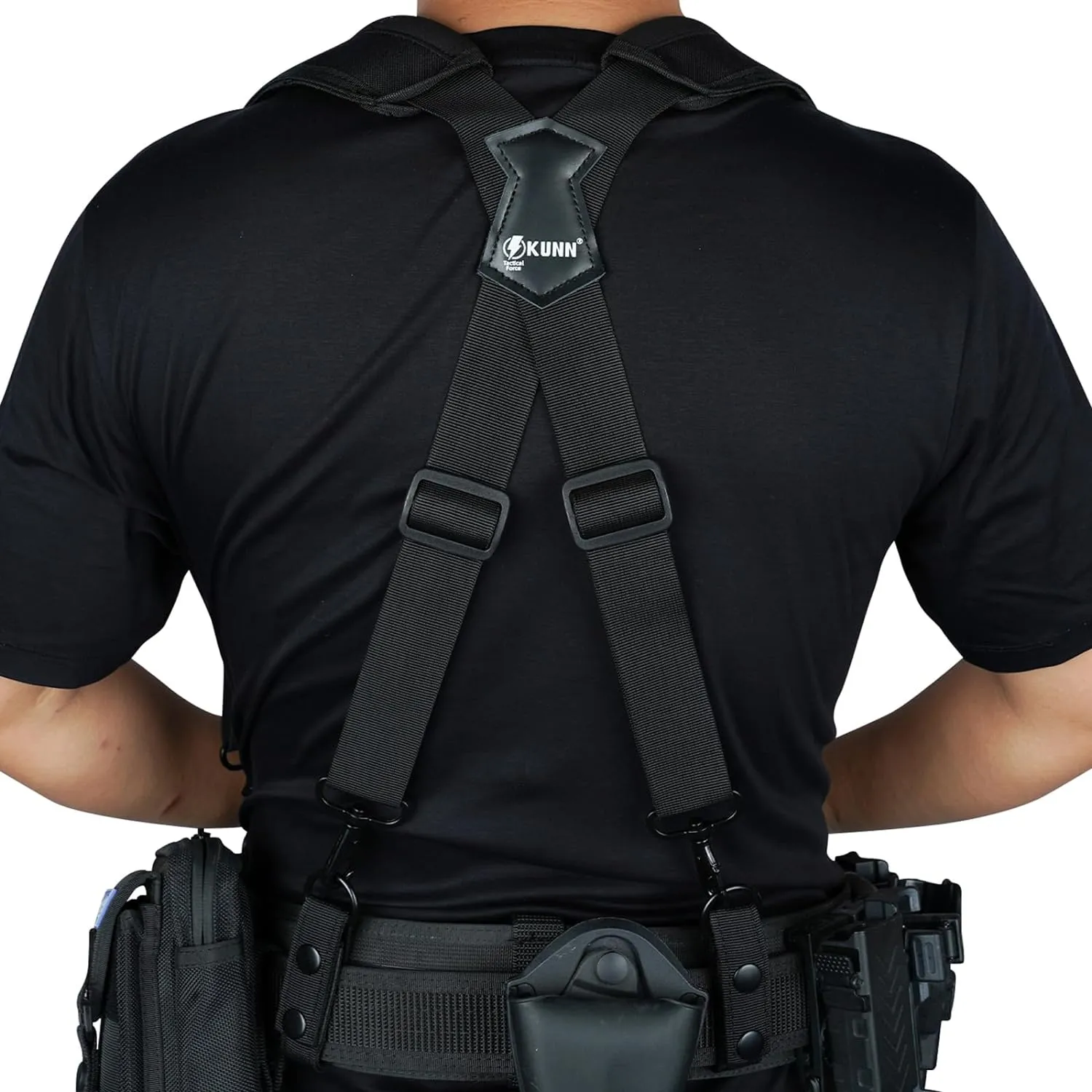 KUNN Tactical Duty Belt Suspenders with Metal Hook,Men Padded Police Harness for Duty Belt,Black