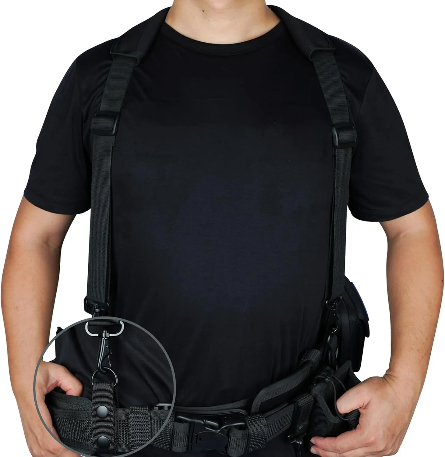 KUNN Tactical Duty Belt Suspenders with Metal Hook,Men Padded Police Harness for Duty Belt,Black