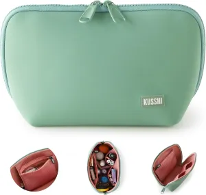 KUSSHI Neoprene Makeup Bag - Washable Makeup Bag for Stress Free Travel (Sage/Coral Rose)