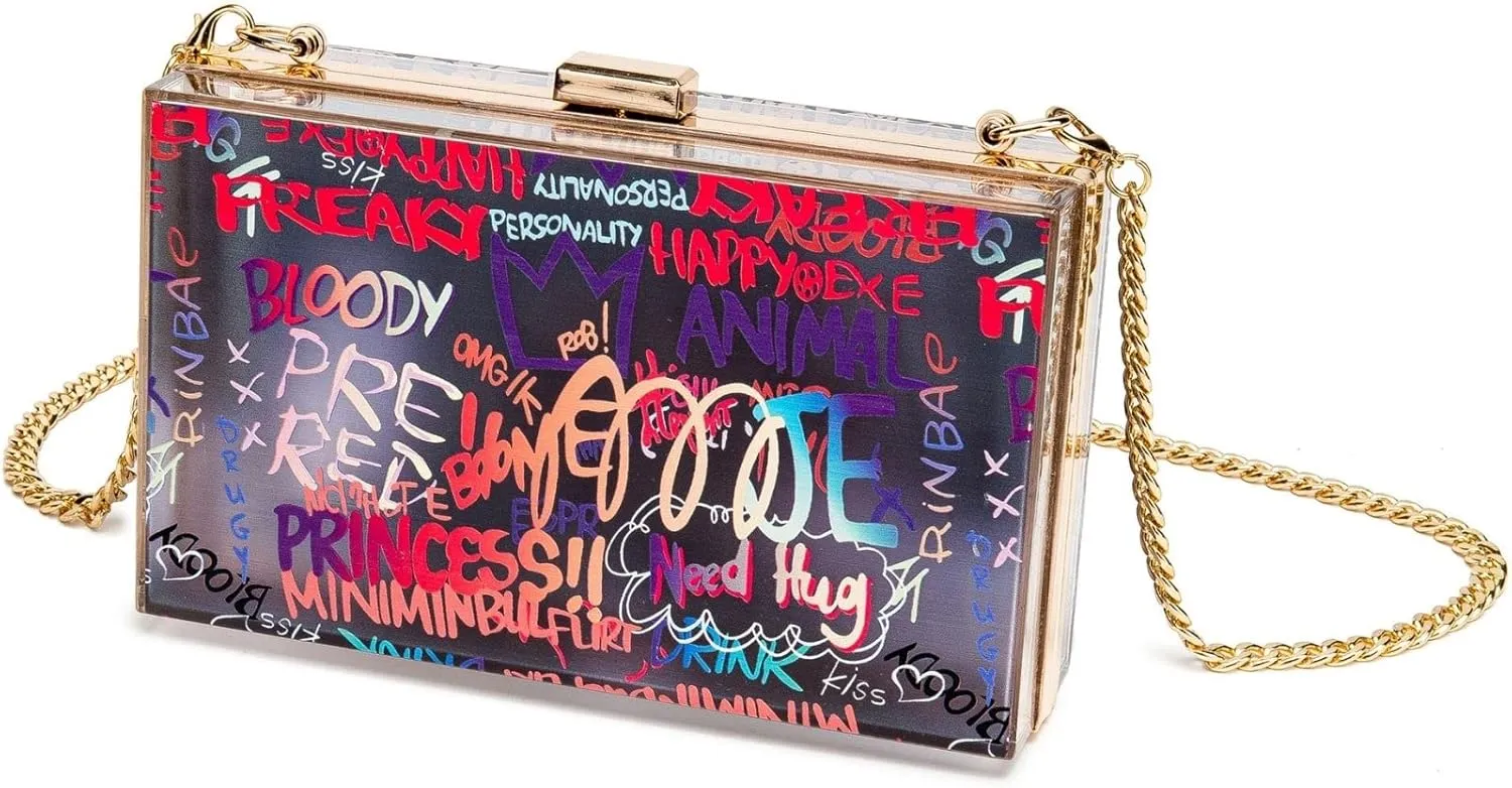 Ladies Clutch Purses Graffiti Evening Bag for Women Acrylic Clutch Trendy Clear for Wedding Cocktail Party Prom