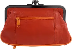 Ladies Double Clasp Coin Purse with Space for Credit Card - Burnt Orange, Burnt Orange, One Size, Clasp Purse