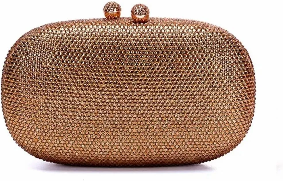 Ladies Oval Crystal Evening Bag Diamond Clutch Purse Egg Shaped Rhinestone Handbag with Chain for Wedding Party