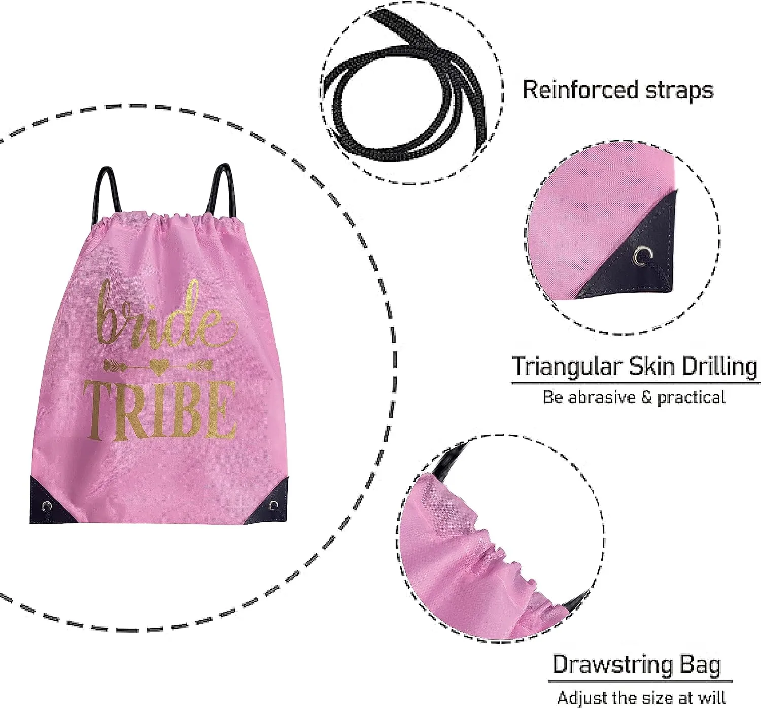 Lady & Home 10 Pieces Bridesmaid Drawstring Bag, Bride Squad Drawstring Bag for Bachelorette Party Gift(Pink)