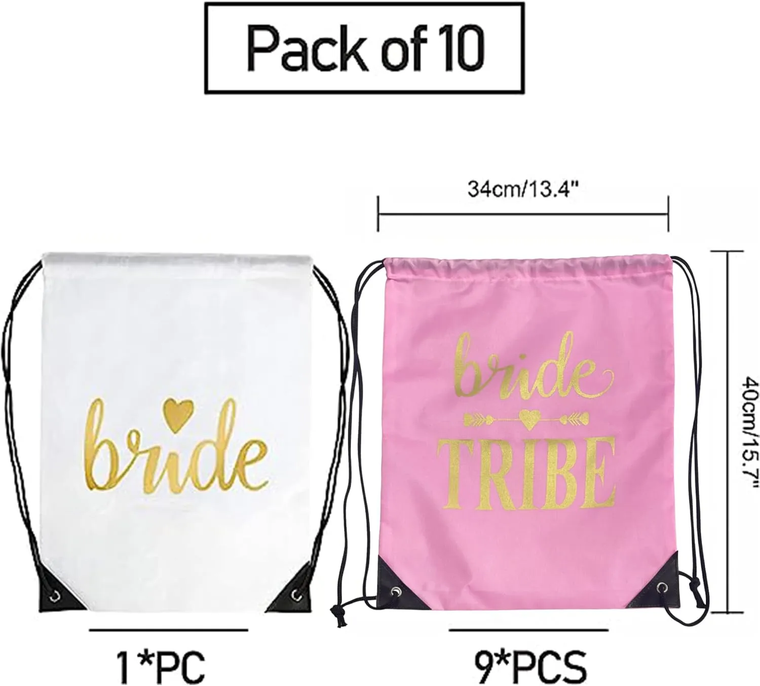 Lady & Home 10 Pieces Bridesmaid Drawstring Bag, Bride Squad Drawstring Bag for Bachelorette Party Gift(Pink)