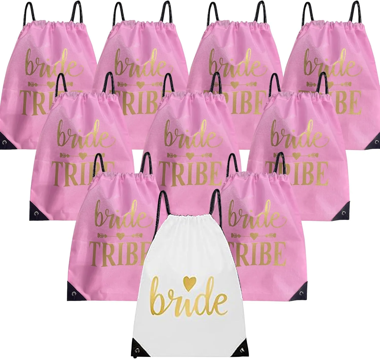 Lady & Home 10 Pieces Bridesmaid Drawstring Bag, Bride Squad Drawstring Bag for Bachelorette Party Gift(Pink)