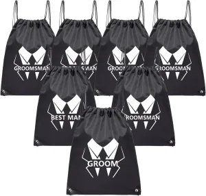 LADY&HOME 7 Pack Groomsman Proposal bags, Groom Crew Bag Set, Groomsmen Drawstring Bag for Bachelor Party(Suit Bold)