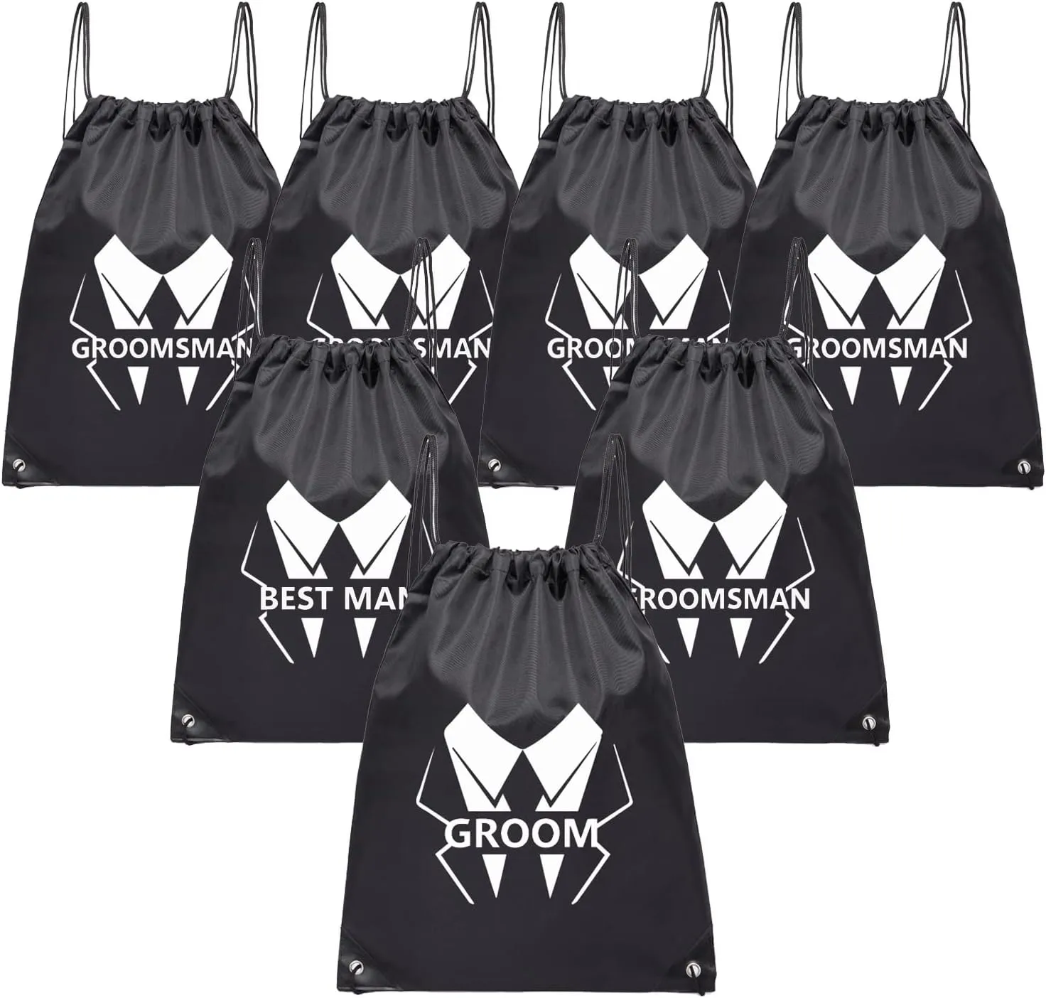 LADY&HOME 7 Pack Groomsman Proposal bags, Groom Crew Bag Set, Groomsmen Drawstring Bag for Bachelor Party(Suit Bold)