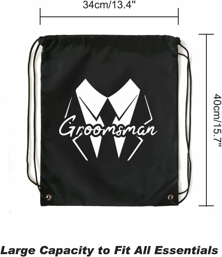 LADY&HOME 7 Pack Groomsman Proposal bags, Groom Crew Bag Set, Groomsmen Drawstring Bag for Bachelor Party(Suit Squiggle)