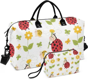 Ladybug Snail and Butterfly Duffle Bags for Women Men Waterproof Weekender Overnight Bags Hospital Bag Large Tote Bag with Toiletry Bag for Yoga Gym Travel Sport Hospital