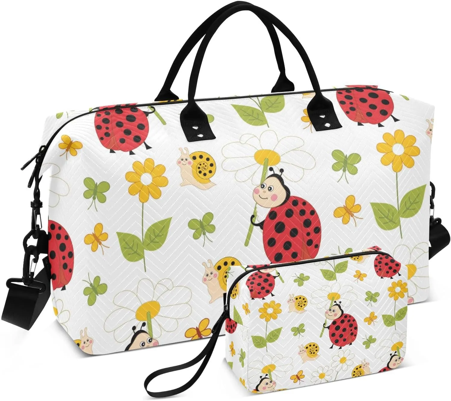 Ladybug Snail and Butterfly Duffle Bags for Women Men Waterproof Weekender Overnight Bags Hospital Bag Large Tote Bag with Toiletry Bag for Yoga Gym Travel Sport Hospital