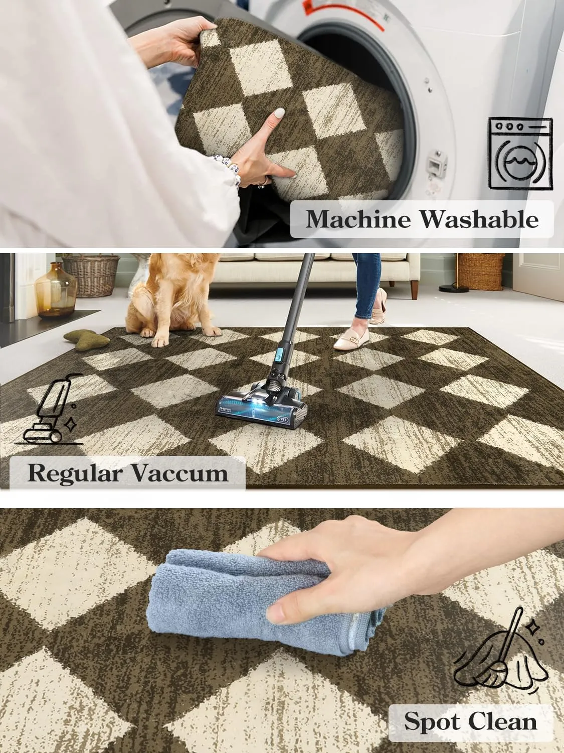 Lahome Runners for Hallways with Rubber Backing, Kitchen Runner Rugs Non Skid Washable Bathroom Rugs Runner, Moroccan Trellis Non Slip Bedroom Carpet Runner for Entryway Powder Room, 2x8 Brown