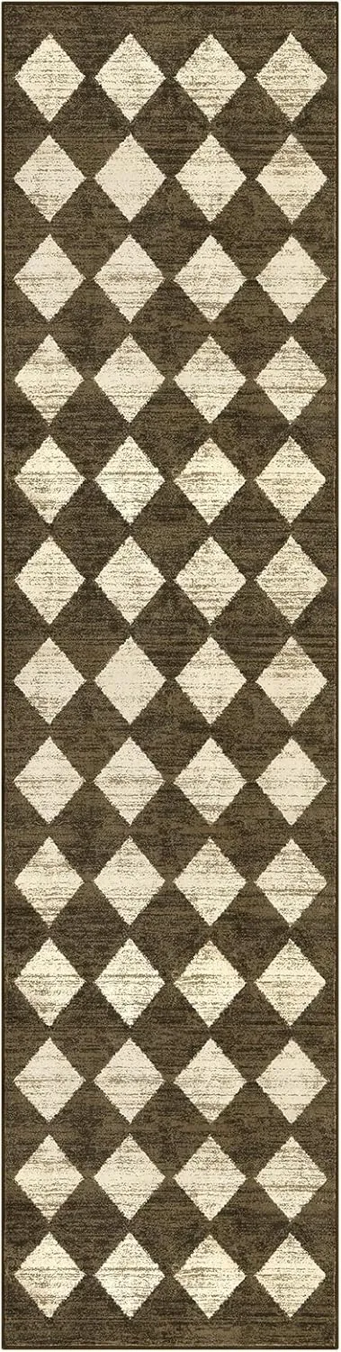 Lahome Runners for Hallways with Rubber Backing, Kitchen Runner Rugs Non Skid Washable Bathroom Rugs Runner, Moroccan Trellis Non Slip Bedroom Carpet Runner for Entryway Powder Room, 2x8 Brown