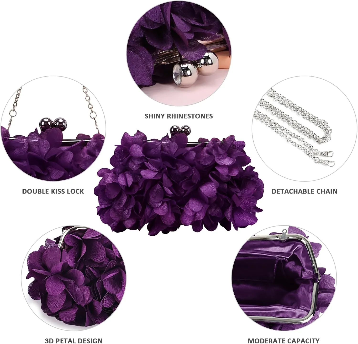 LAKSMI Women Clutch Evening Bags Floral Appliques Formal Purse Shouder Handbags with Detachable Chains