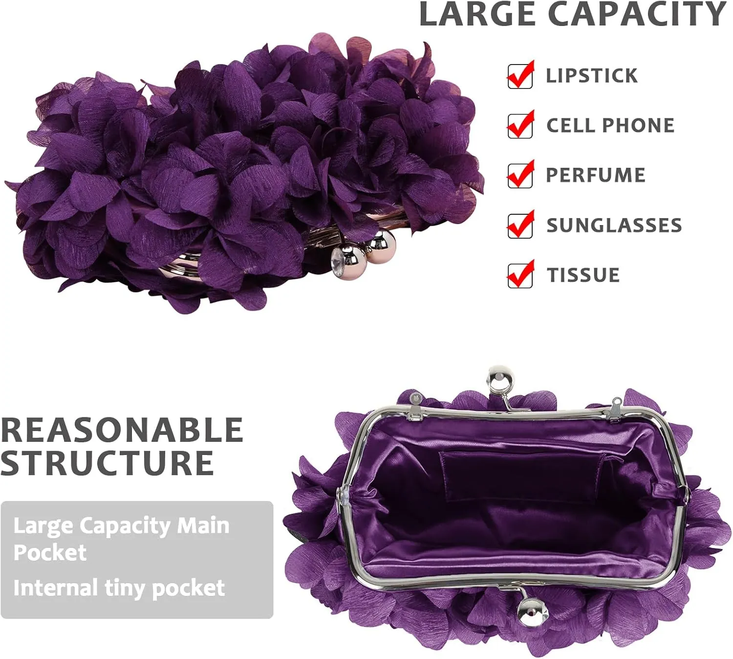 LAKSMI Women Clutch Evening Bags Floral Appliques Formal Purse Shouder Handbags with Detachable Chains