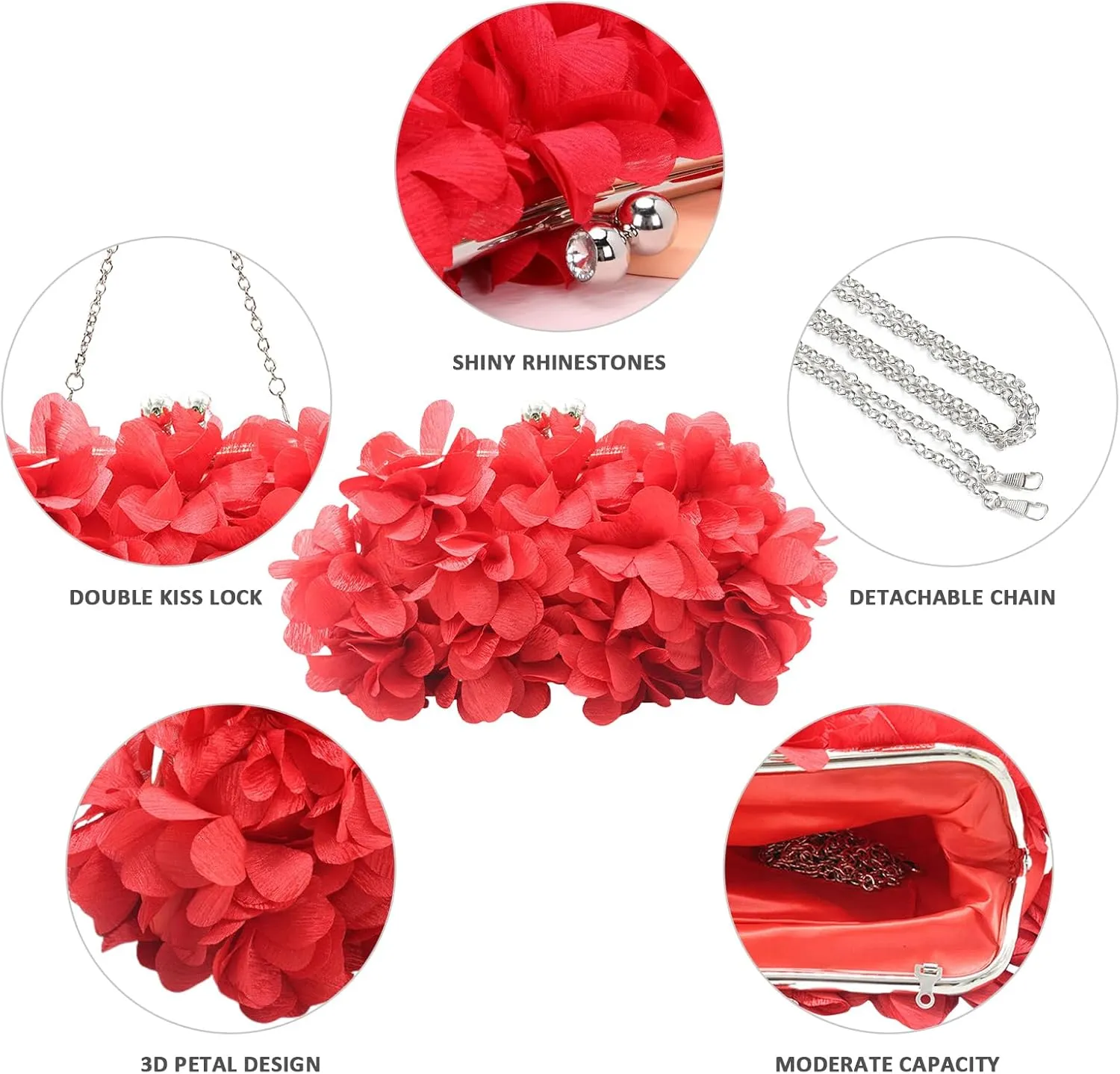 LAKSMI Women Clutch Evening Bags Floral Appliques Formal Purse Shouder Handbags with Detachable Chains