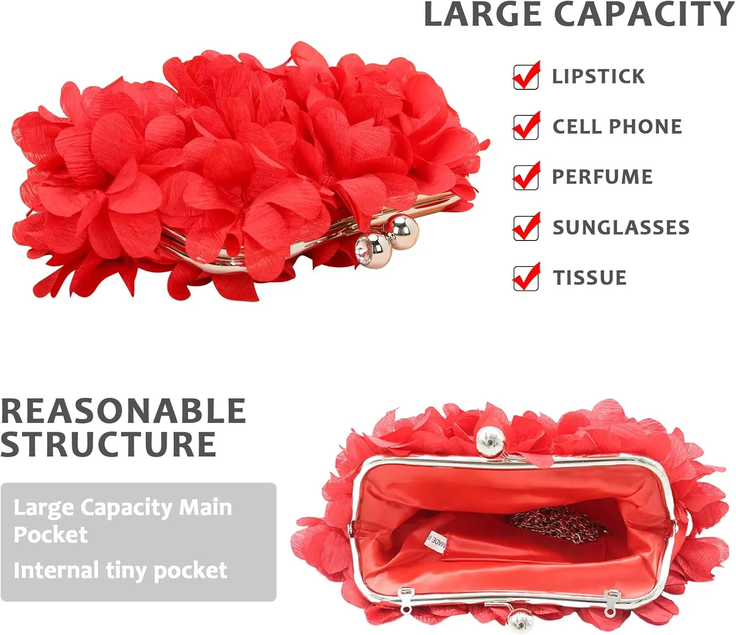 LAKSMI Women Clutch Evening Bags Floral Appliques Formal Purse Shouder Handbags with Detachable Chains