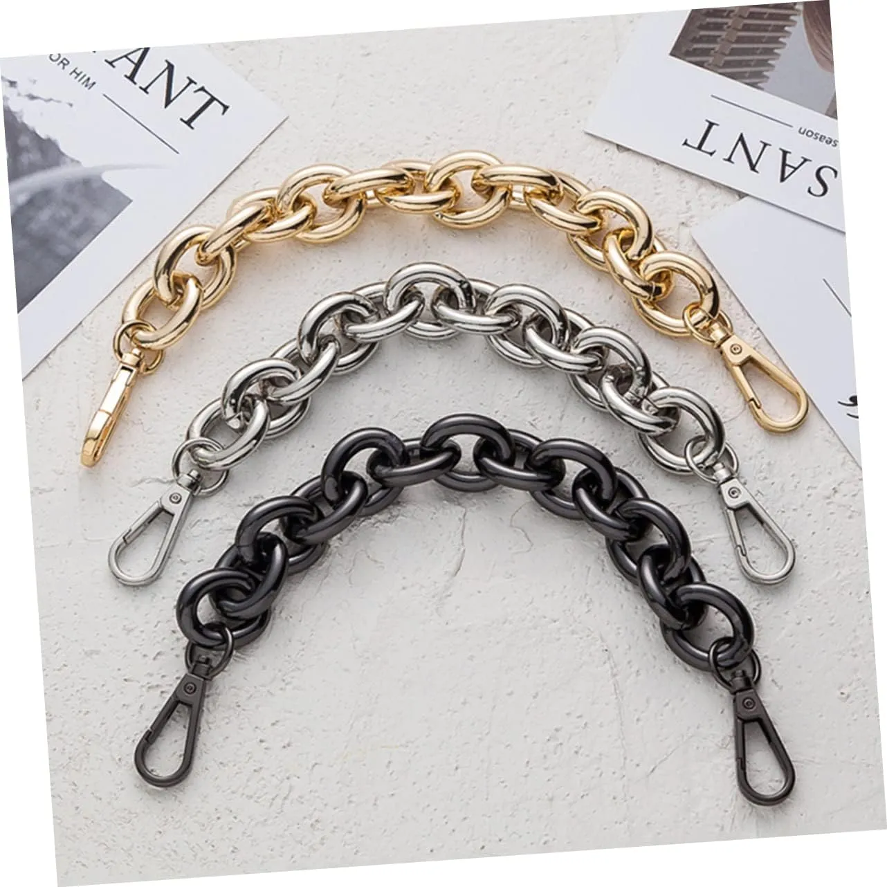 LALAFINA 30cm Iron Chain Bag Strap Handles Gold Chain Luggage Belt Accessories DIY Bag Handles