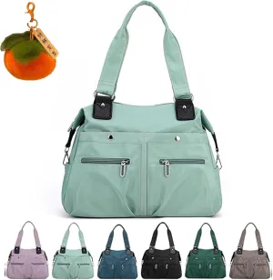 Langrents Nylon Tote Bag, Large Capacity Waterproof Multi Pocket Shoulder Bag, Stylish Nylon Tote Bag with multiple bags