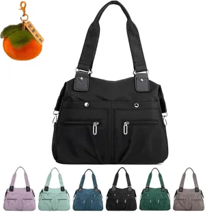 Langrents Nylon Tote Bag, Large Capacity Waterproof Multi Pocket Shoulder Bag, Stylish Nylon Tote Bag with multiple bags