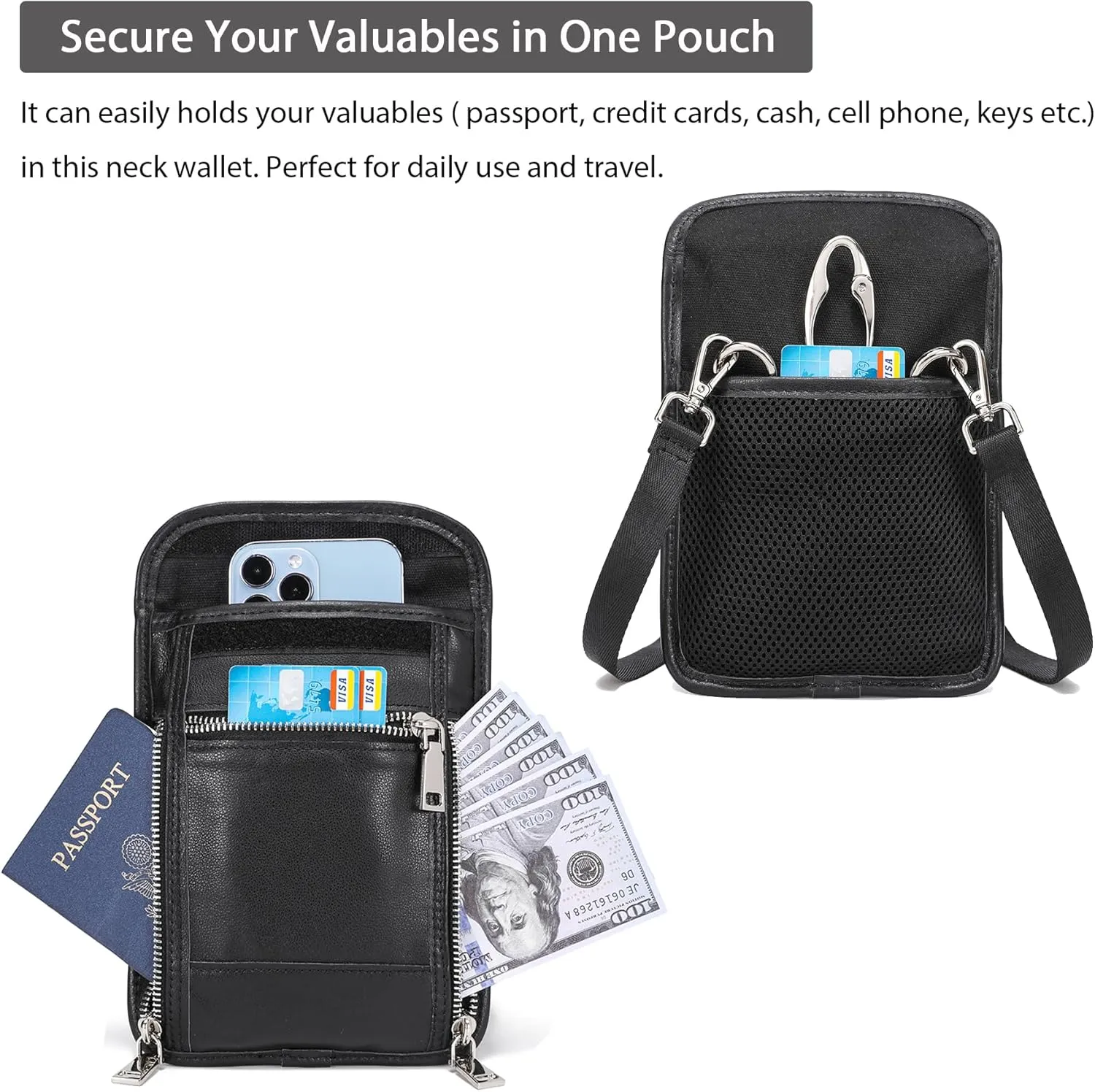 LANNSYNE Leather Travel Wallet, Neck Wallet Travel Pouch and Passport Holder for Men and Women Keep Valuables Safe