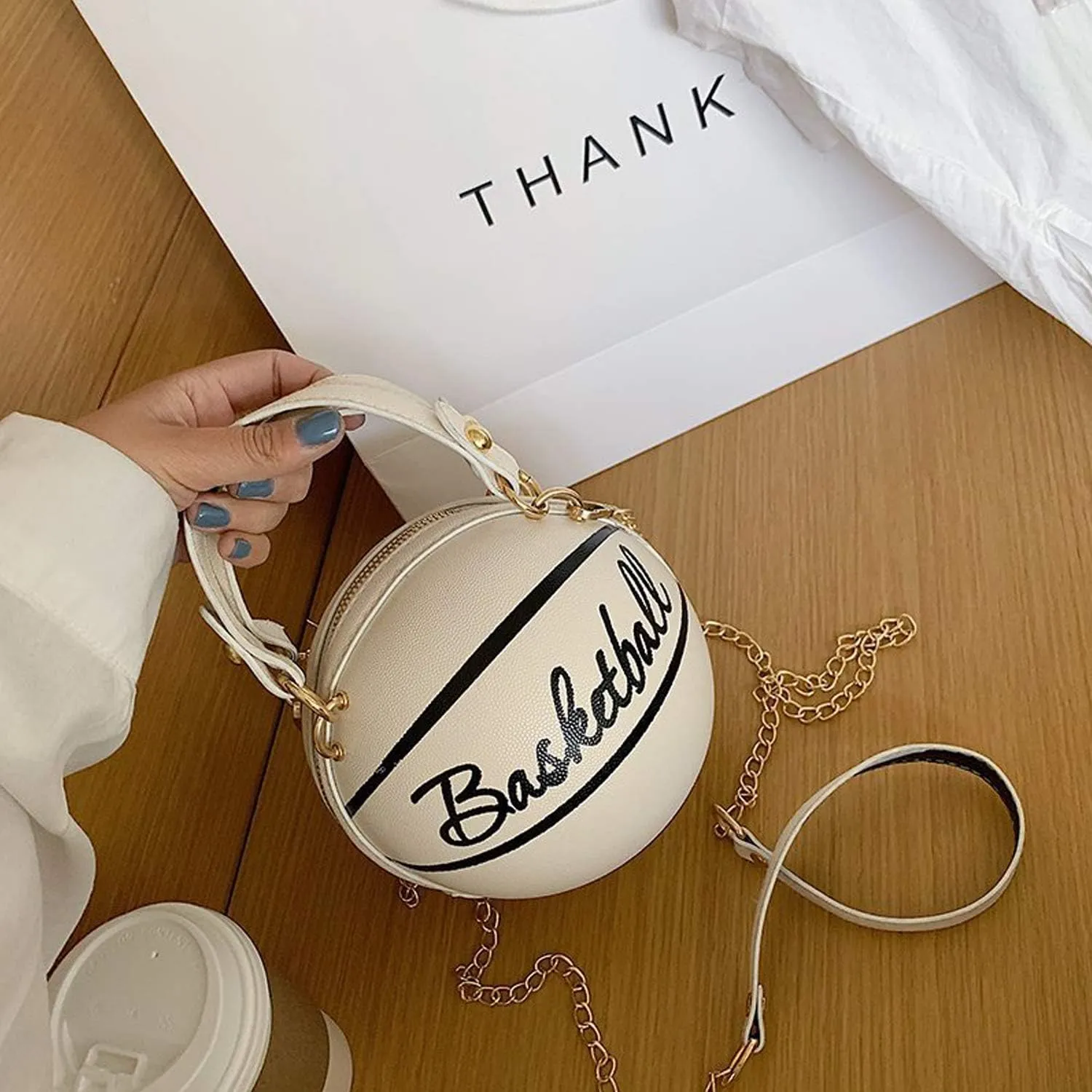 Lanpet Women Crossbody Bags Basketball Shaped PU Handbags Adjustable Strap Shoulder Messenger Bag