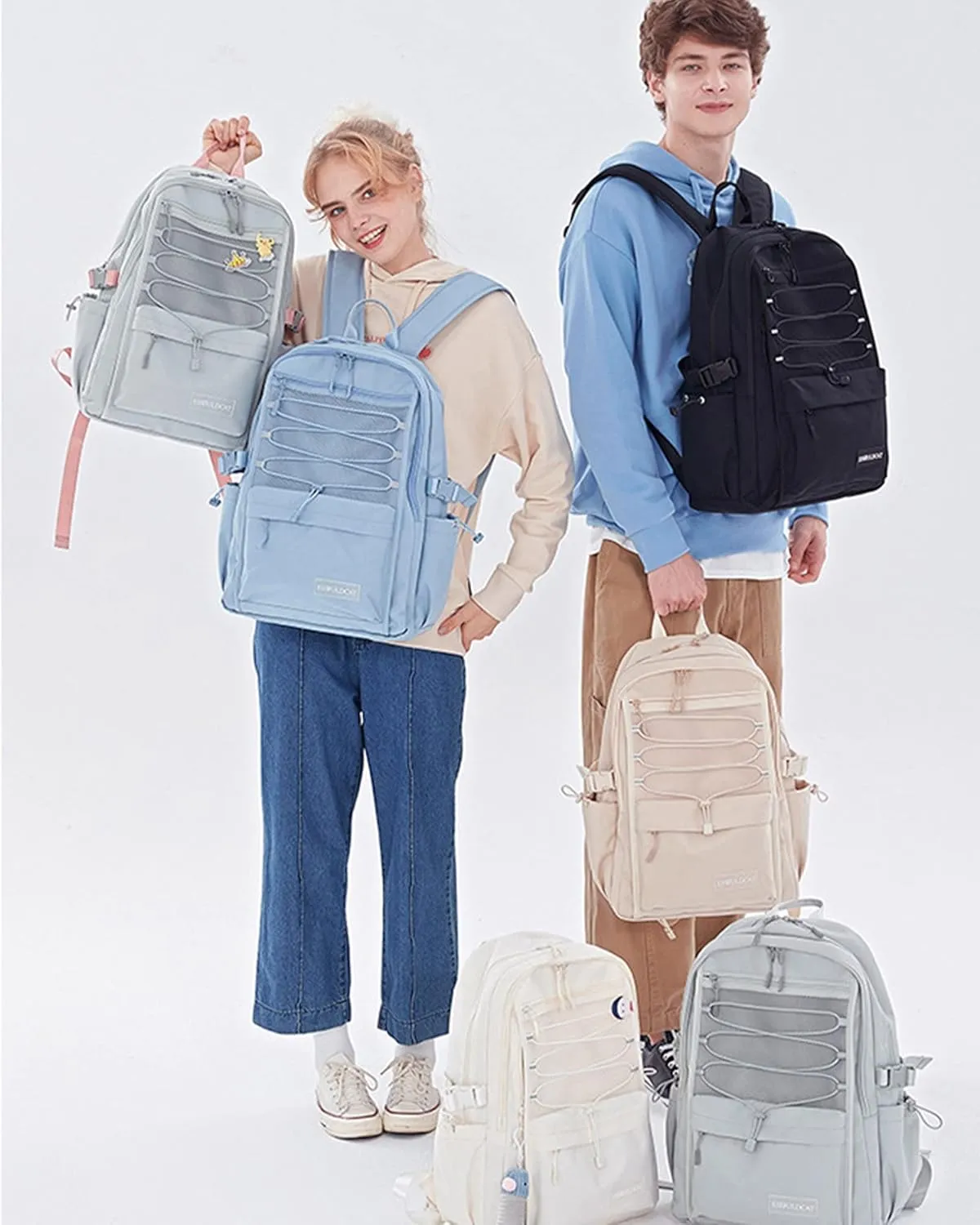 Laptop Backpack for Women Girls 15.6 Inch Mesh School Bag, Unisex Student Bookbag Waterproof Backpack for College Work Travel,Blue