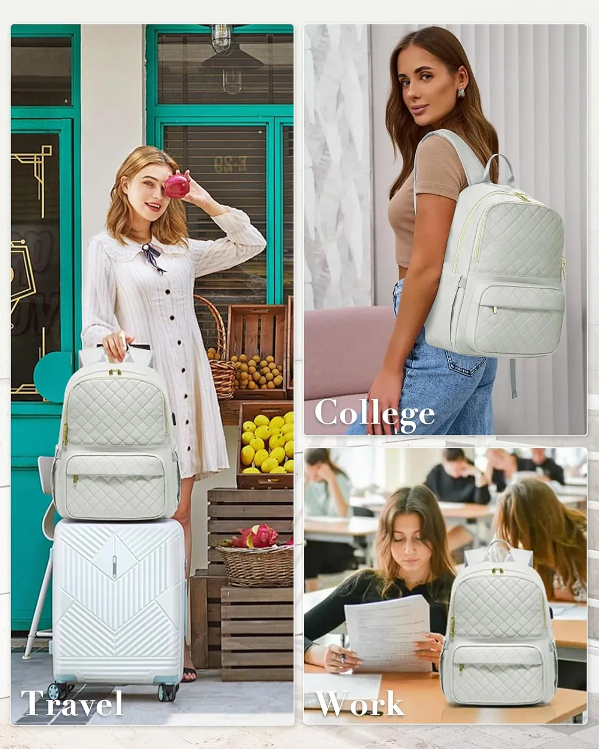 Laptop Backpack for Women Mens,Waterproof Work Business Bags College Backpack Laptop Computer Bag Travel Backpack Purse for College, Business,Travel Fits 15.6 Inch Laptop Grey