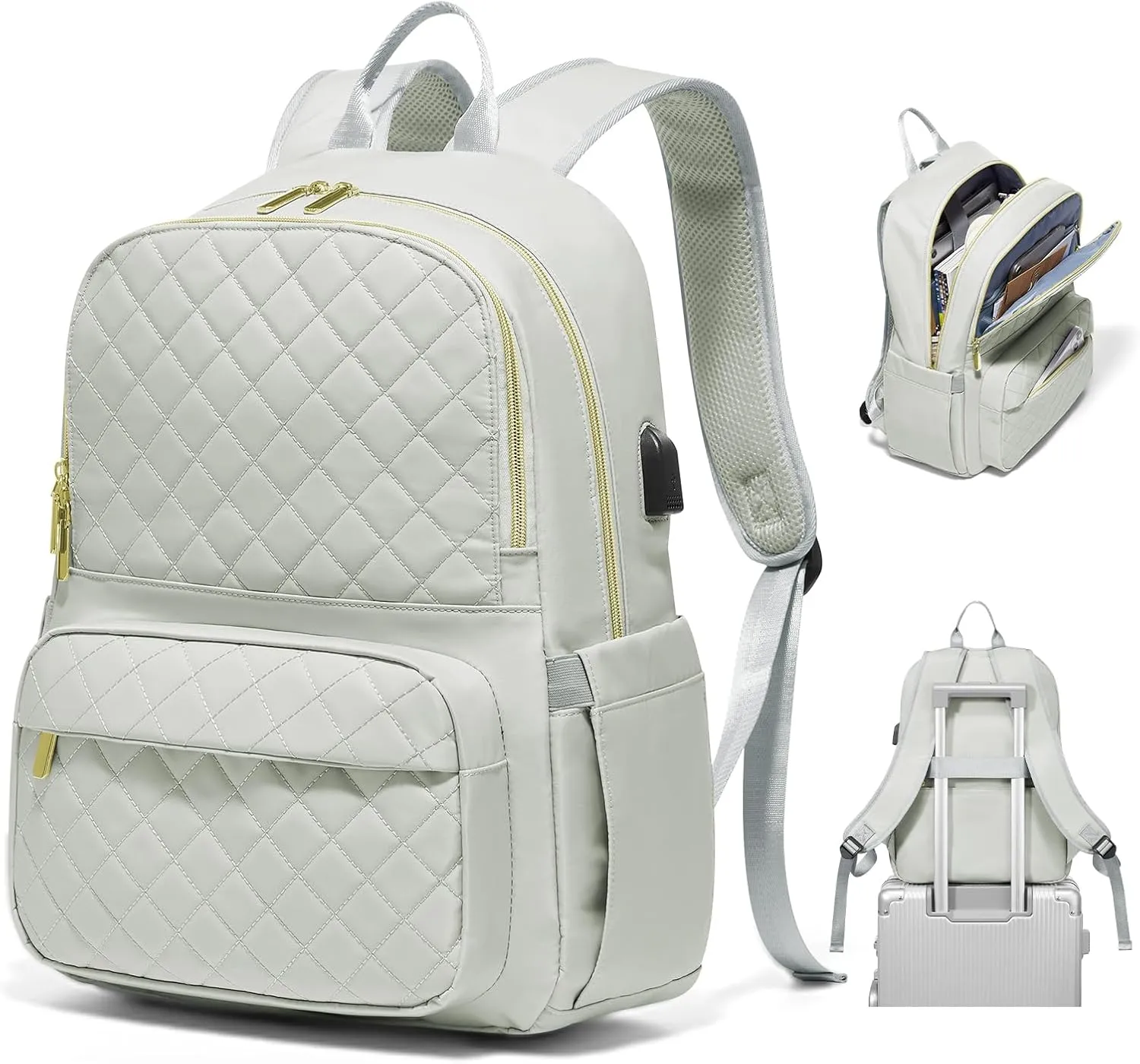 Laptop Backpack for Women Mens,Waterproof Work Business Bags College Backpack Laptop Computer Bag Travel Backpack Purse for College, Business,Travel Fits 15.6 Inch Laptop Grey